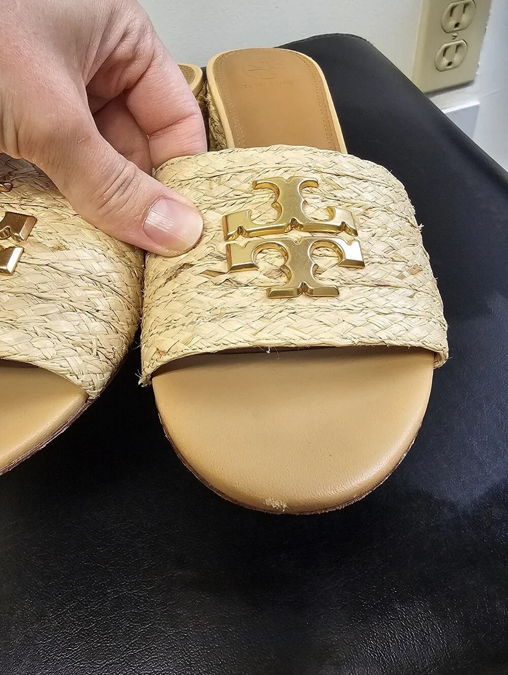 Tory Burch Everly Raffia Block Sandal Slides - Size 9.5